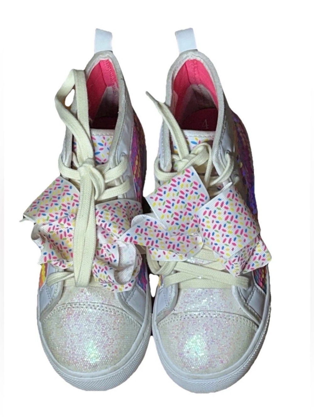 Just ice JoJo Siwa Girls Sequin Glitter High Top Sneakers Shoes Bow Size 4
